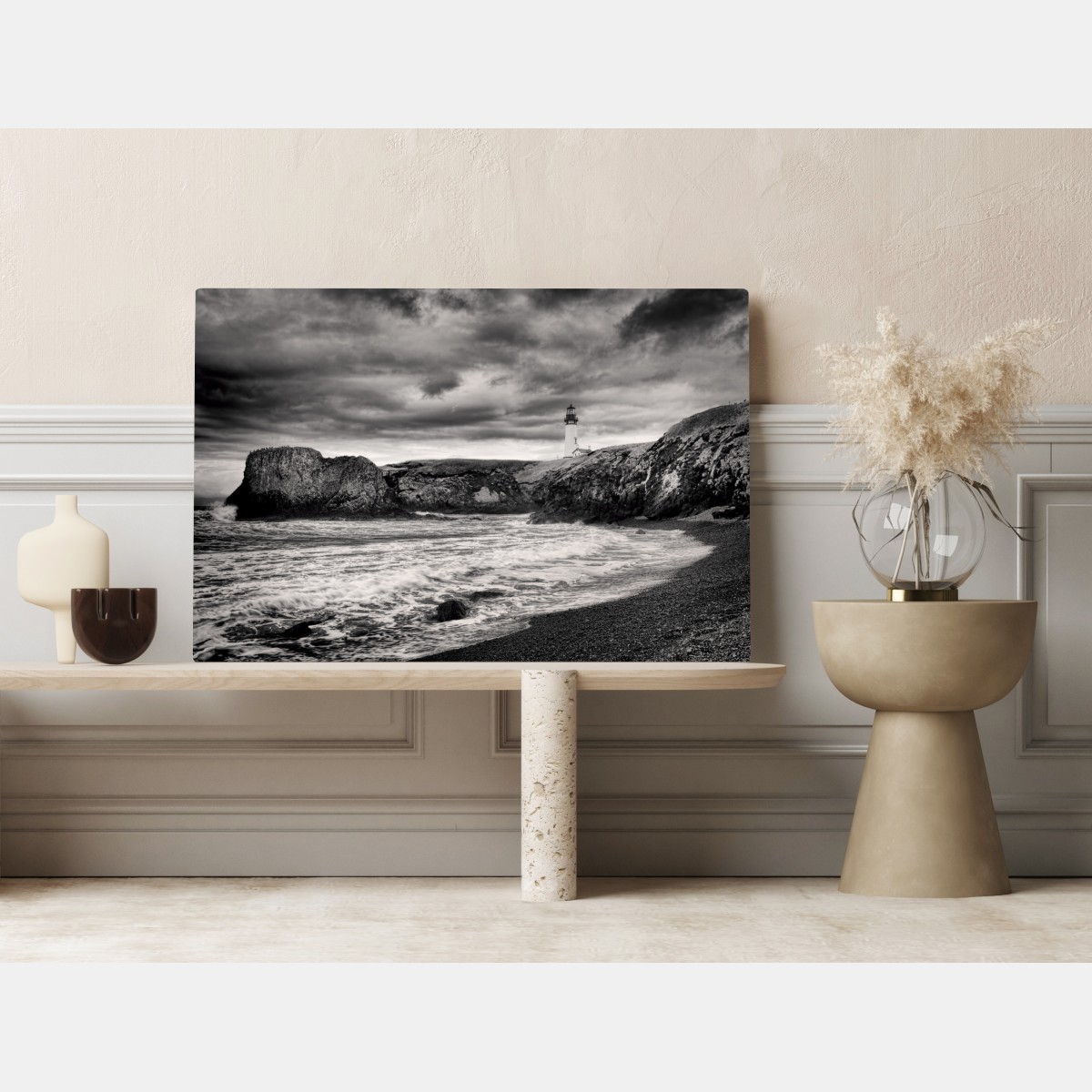 Leinwandbild leuchtturm Yaquina Bay an stürmischer küste – Wallnifity® Leinwandbild leuchtturm Yaquina Bay an stürmischer küste – Wallnifity®