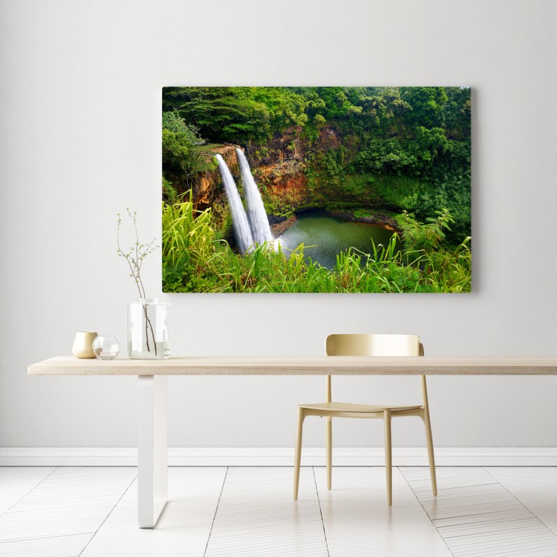 Leinwandbild doppelter wasserfall im üppig grünen wald – Wallnifity® Leinwandbild doppelter wasserfall im üppig grünen wald – Wallnifity®