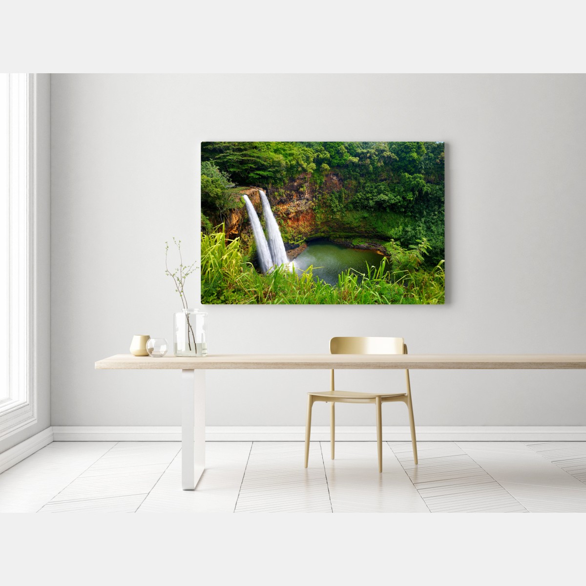 Leinwandbild doppelter wasserfall im üppig grünen wald – Wallnifity® Leinwandbild doppelter wasserfall im üppig grünen wald – Wallnifity®