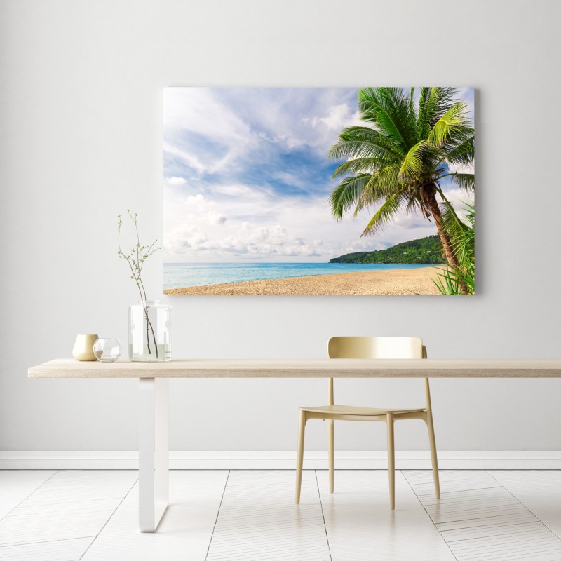 Leinwandbild tropischer strand in Phuket mit palme – Wallnifity® Leinwandbild tropischer strand in Phuket mit palme – Wallnifity®
