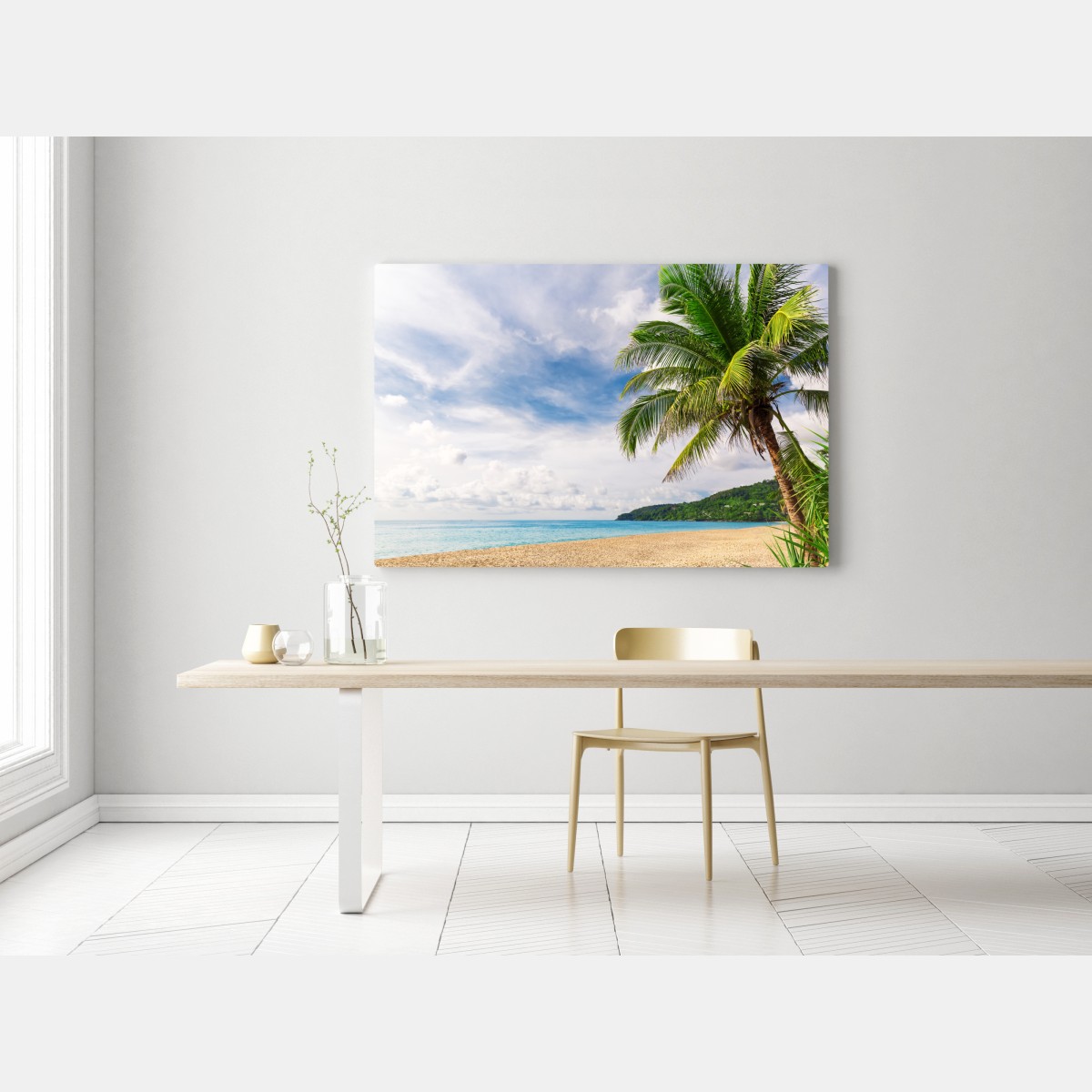 Leinwandbild tropischer strand in Phuket mit palme – Wallnifity® Leinwandbild tropischer strand in Phuket mit palme – Wallnifity®