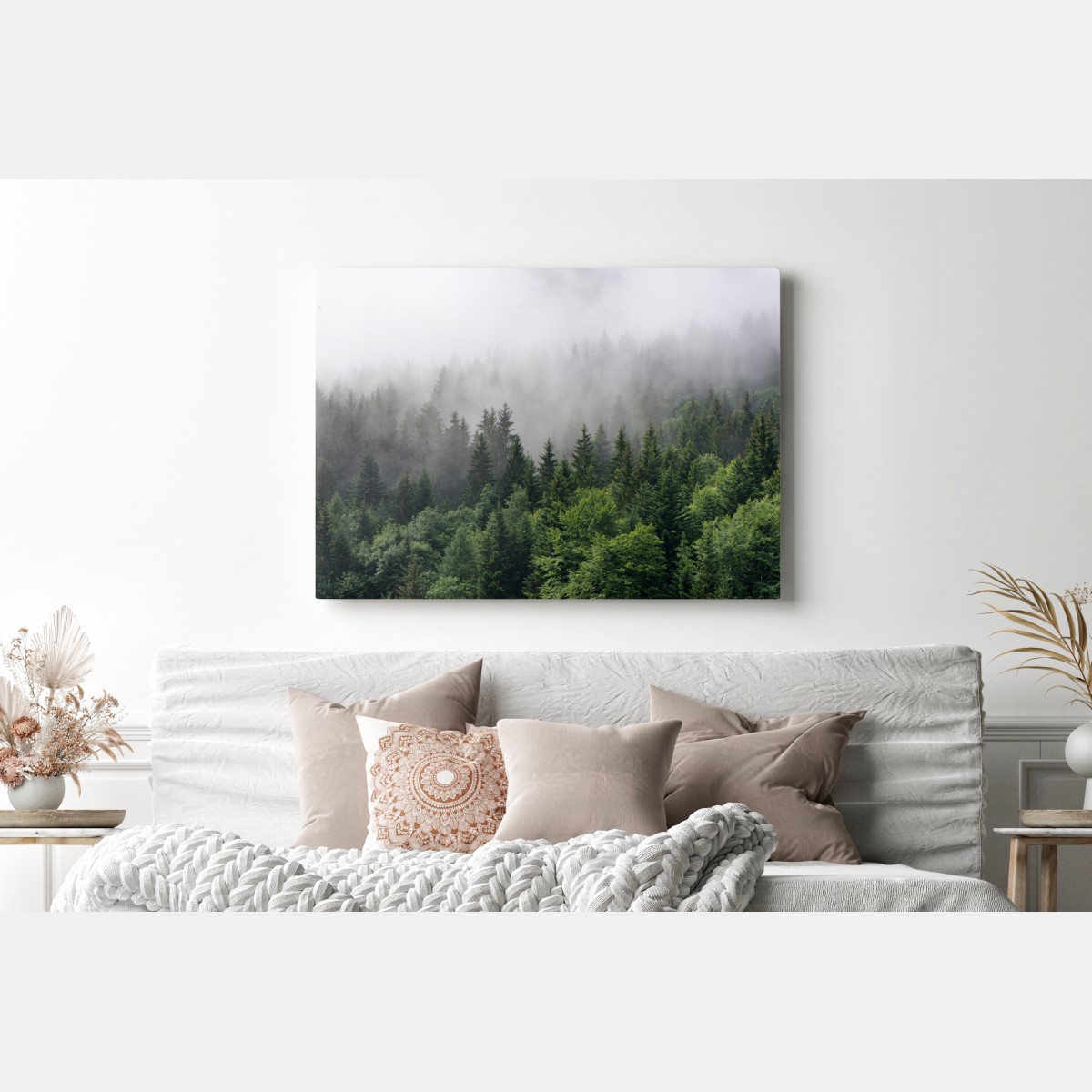 Leinwandbild nebliger immergrüner wald panorama – Wallnifity®