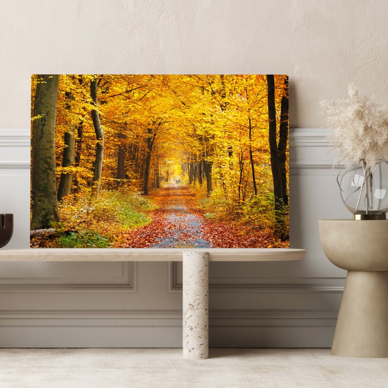 Leinwandbild goldener herbstwald pfad – Wallnifity® Leinwandbild goldener herbstwald pfad – Wallnifity®