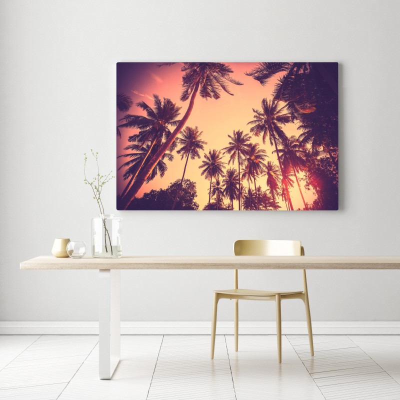 Leinwandbild vintage tropischer sonnenuntergang mit palmen – Wallnifity® Leinwandbild vintage tropischer sonnenuntergang mit palmen – Wallnifity®