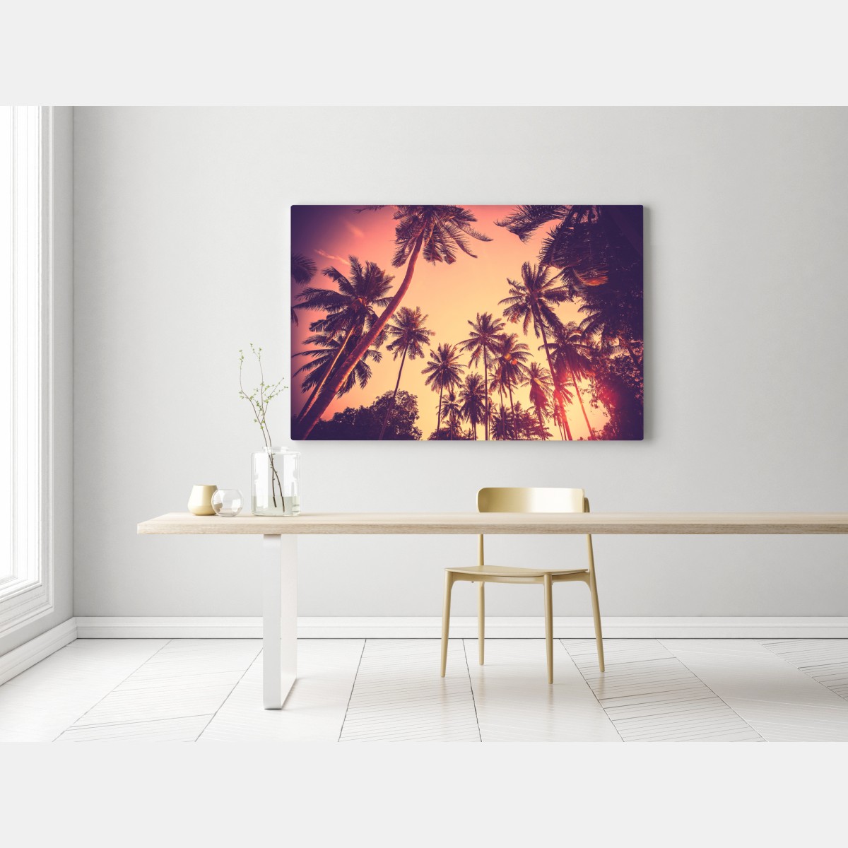 Leinwandbild vintage tropischer sonnenuntergang mit palmen – Wallnifity® Leinwandbild vintage tropischer sonnenuntergang mit palmen – Wallnifity®