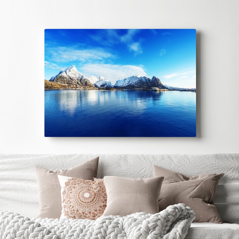 Leinwandbild ruhige winterliche fjordlandschaft in Reine, Lofoten – Wallnifity® Leinwandbild ruhige winterliche fjordlandschaft in Reine, Lofoten – Wallnifity®