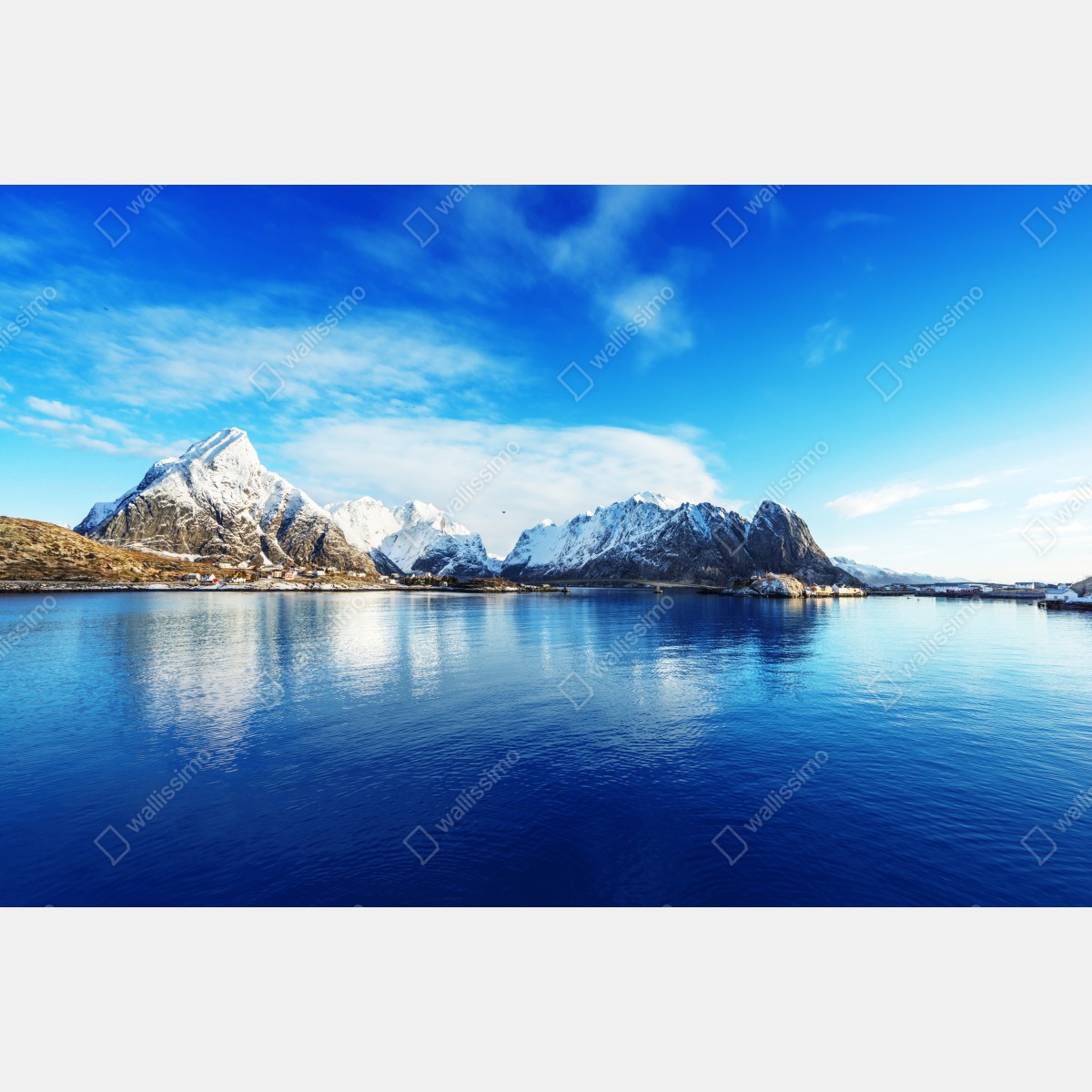 Leinwandbild ruhige winterliche fjordlandschaft in Reine, Lofoten – Wallnifity® Leinwandbild ruhige winterliche fjordlandschaft in Reine, Lofoten – Wallnifity®
