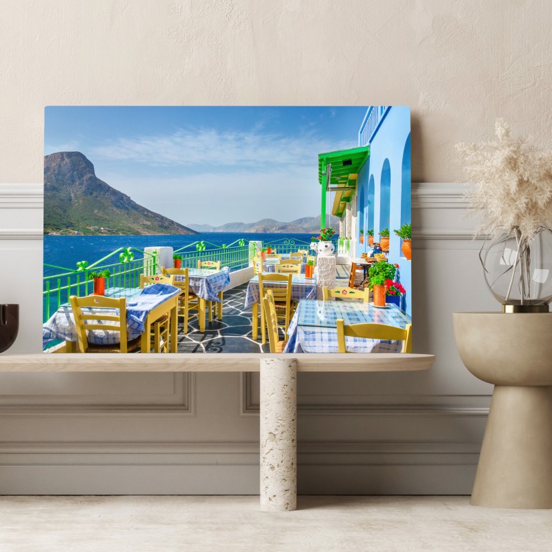 Leinwandbild sonnige terrasse am meer mit küstenblick – Wallnifity® Leinwandbild sonnige terrasse am meer mit küstenblick – Wallnifity®