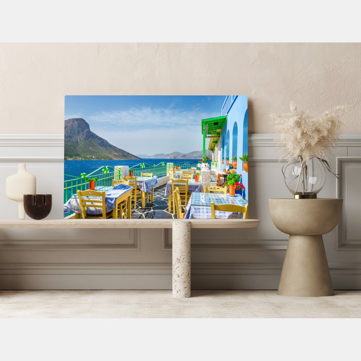 Leinwandbild sonnige terrasse am meer mit küstenblick – Wallnifity® Leinwandbild sonnige terrasse am meer mit küstenblick – Wallnifity®