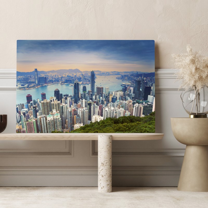 Leinwandbild Hong Kong stadtpanorama bei dämmerung – Wallnifity® Leinwandbild Hong Kong stadtpanorama bei dämmerung – Wallnifity®