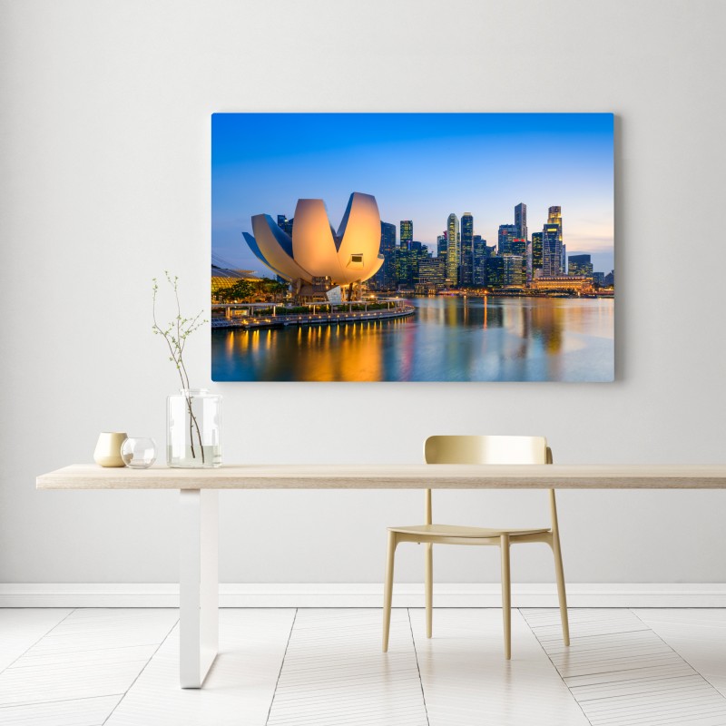 Leinwandbild Singapur skyline bei dämmerung – Wallnifity® Leinwandbild Singapur skyline bei dämmerung – Wallnifity®