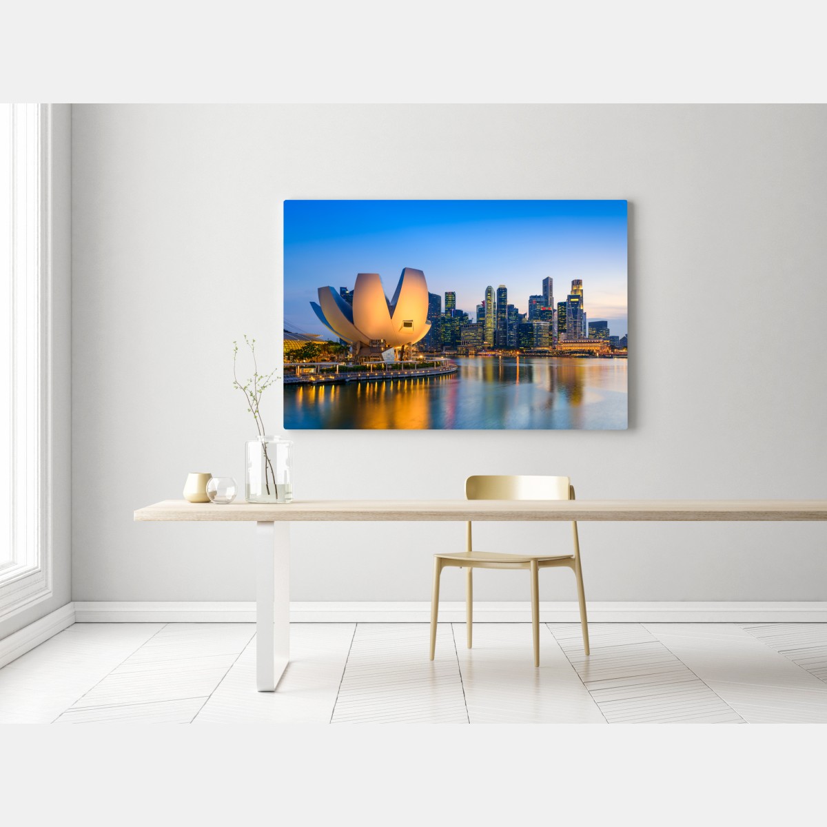 Leinwandbild Singapur skyline bei dämmerung – Wallnifity® Leinwandbild Singapur skyline bei dämmerung – Wallnifity®