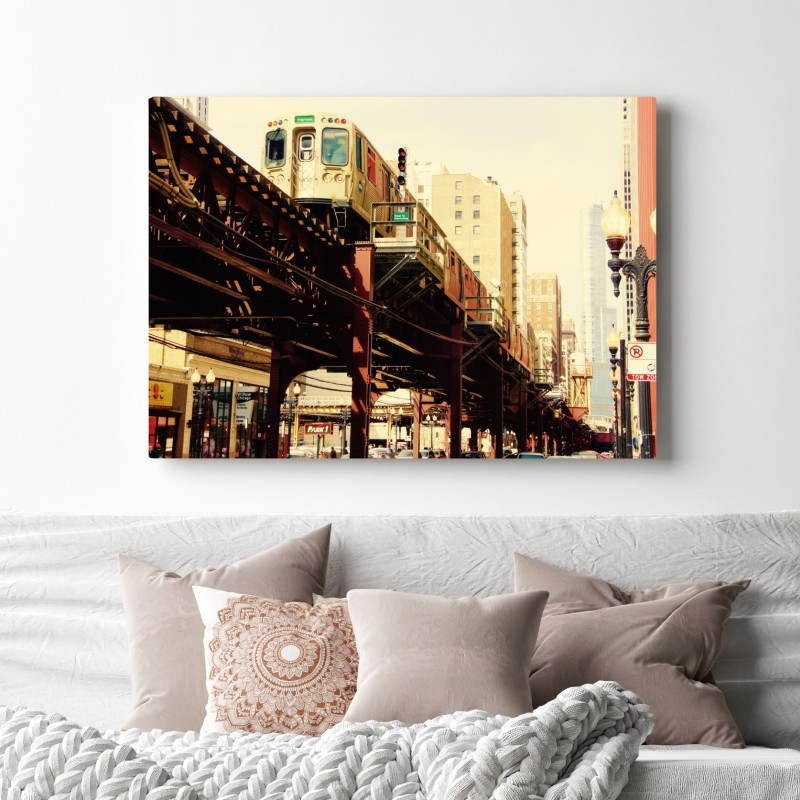 Leinwandbild retro hochbahn über der stadtstraße – Wallnifity® Leinwandbild retro hochbahn über der stadtstraße – Wallnifity®