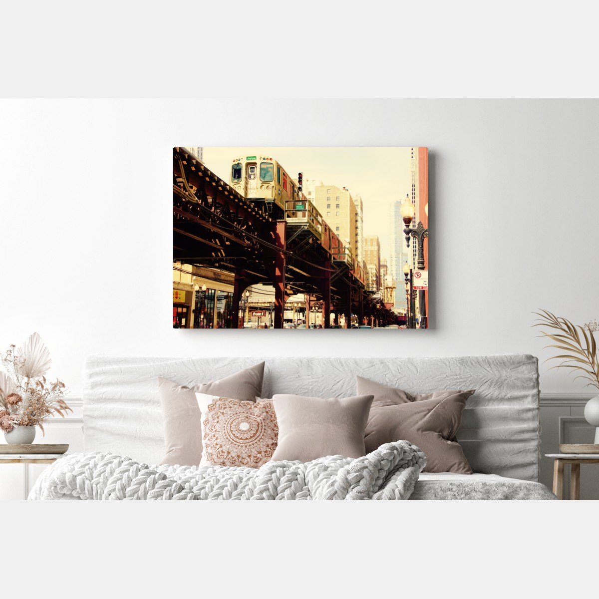 Leinwandbild retro hochbahn über der stadtstraße – Wallnifity® Leinwandbild retro hochbahn über der stadtstraße – Wallnifity®