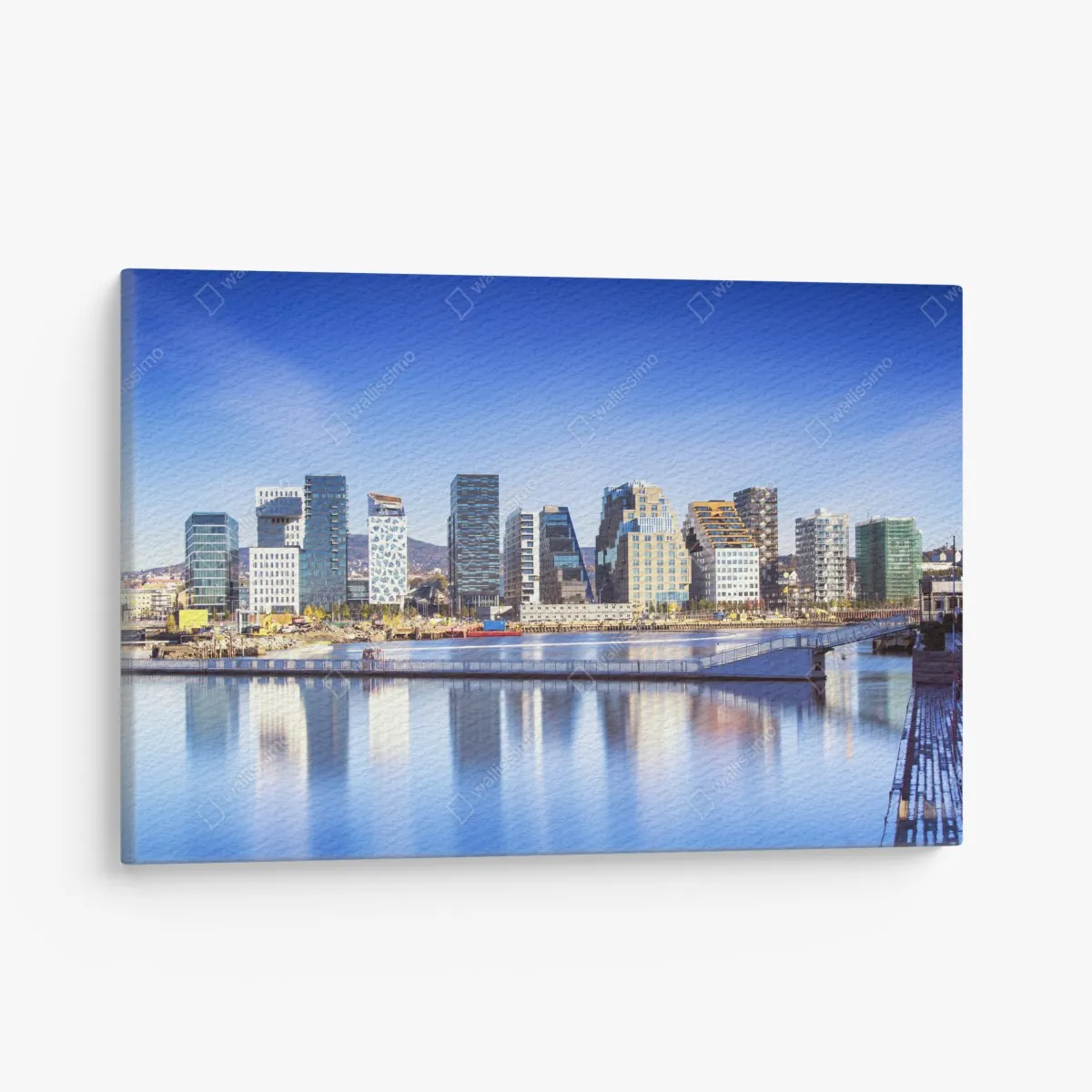 Leinwandbild moderne ufer skyline mit spiegelungen – Wallnifity® Leinwandbild moderne ufer skyline mit spiegelungen – Wallnifity®