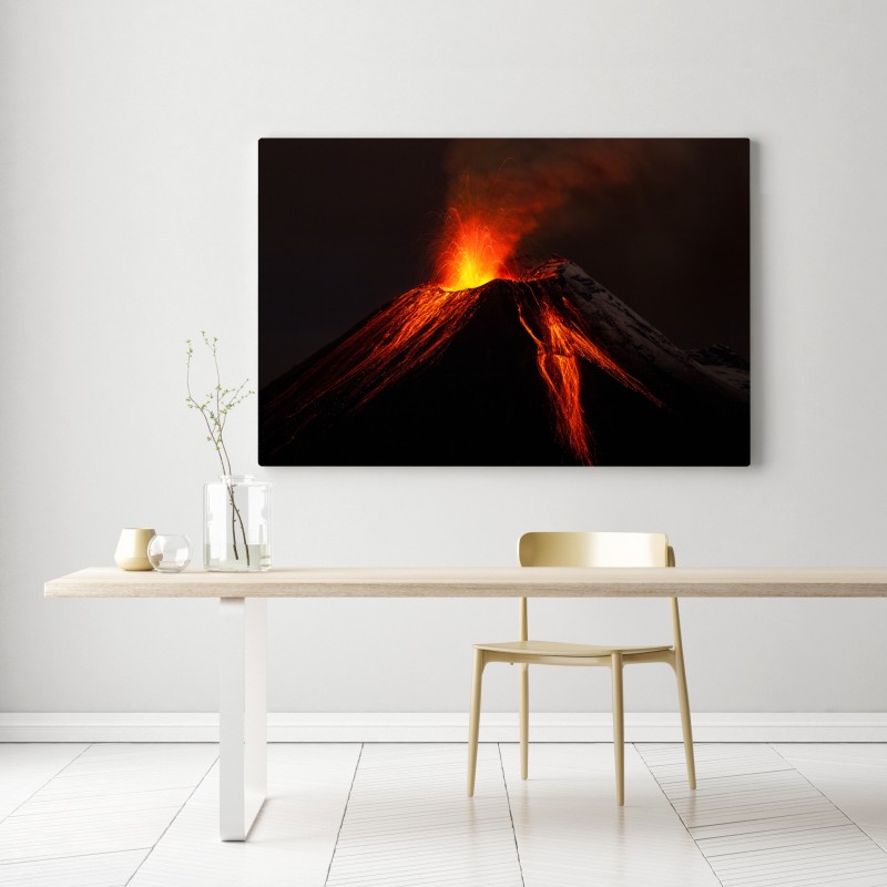 Leinwandbild glühender vulkanausbruch bei nacht – Wallnifity®