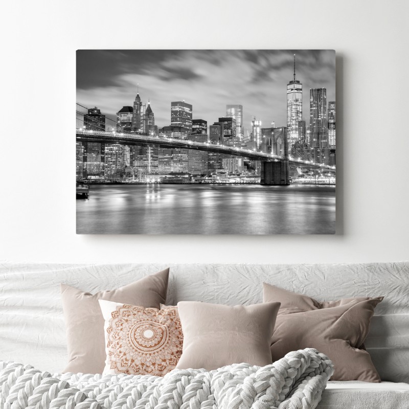 Leinwandbild schwarzweiß skyline von New York mit Brooklyn Bridge – Wallnifity® Leinwandbild schwarzweiß skyline von New York mit Brooklyn Bridge – Wallnifity®