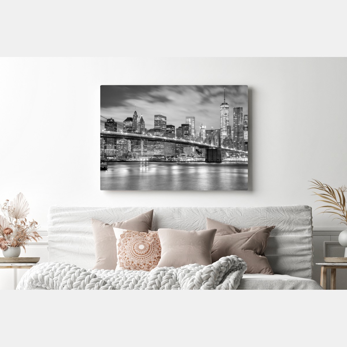 Leinwandbild schwarzweiß skyline von New York mit Brooklyn Bridge – Wallnifity® Leinwandbild schwarzweiß skyline von New York mit Brooklyn Bridge – Wallnifity®