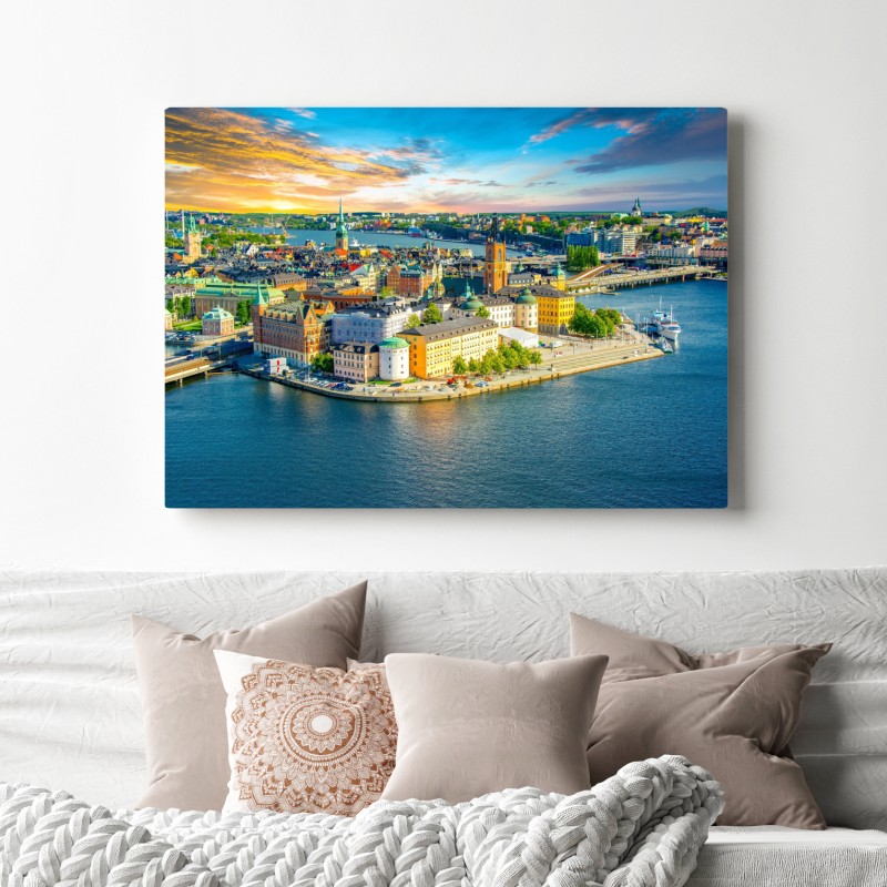 Leinwandbild lebendige stadtansicht von Stockholm bei sonnenuntergang – Wallnifity® Leinwandbild lebendige stadtansicht von Stockholm bei sonnenuntergang – Wallnifity®
