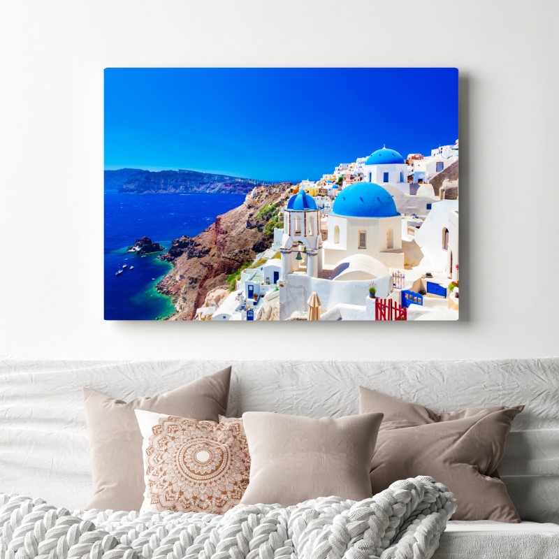 Leinwandbild Santorini blaue kuppeln über dem Ägäischen Meer – Wallnifity® Leinwandbild Santorini blaue kuppeln über dem Ägäischen Meer – Wallnifity®