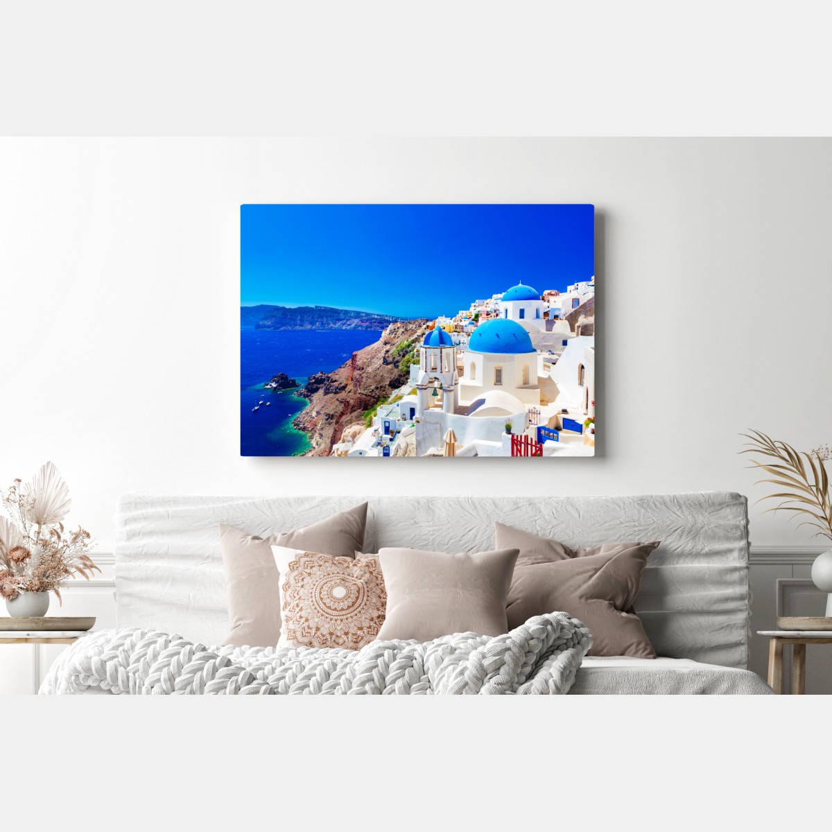 Leinwandbild Santorini blaue kuppeln über dem Ägäischen Meer – Wallnifity® Leinwandbild Santorini blaue kuppeln über dem Ägäischen Meer – Wallnifity®