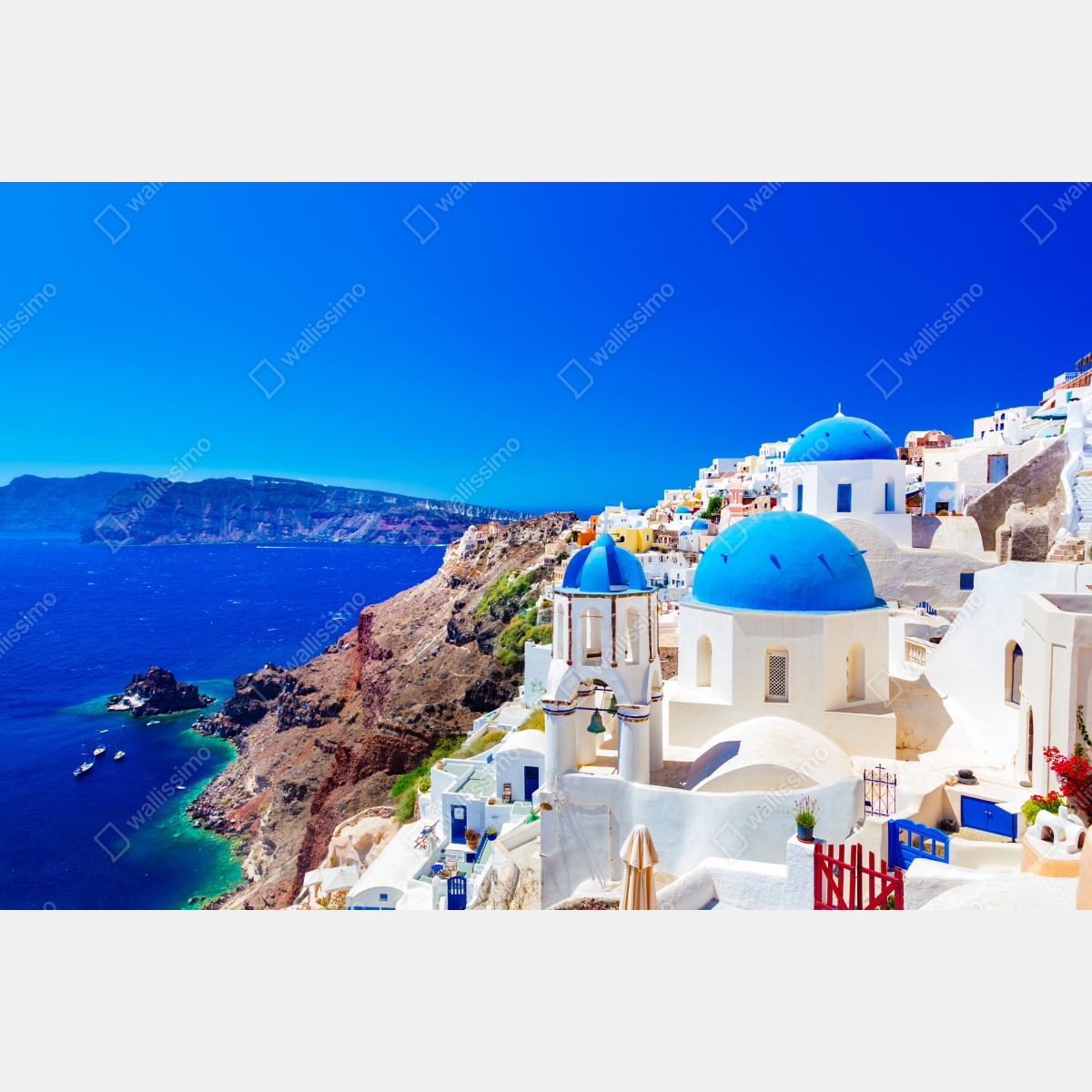 Leinwandbild Santorini blaue kuppeln über dem Ägäischen Meer – Wallnifity® Leinwandbild Santorini blaue kuppeln über dem Ägäischen Meer – Wallnifity®
