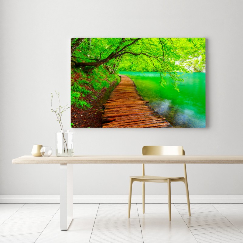 Leinwandbild ruhiger grüner steg am see – Wallnifity® Leinwandbild ruhiger grüner steg am see – Wallnifity®