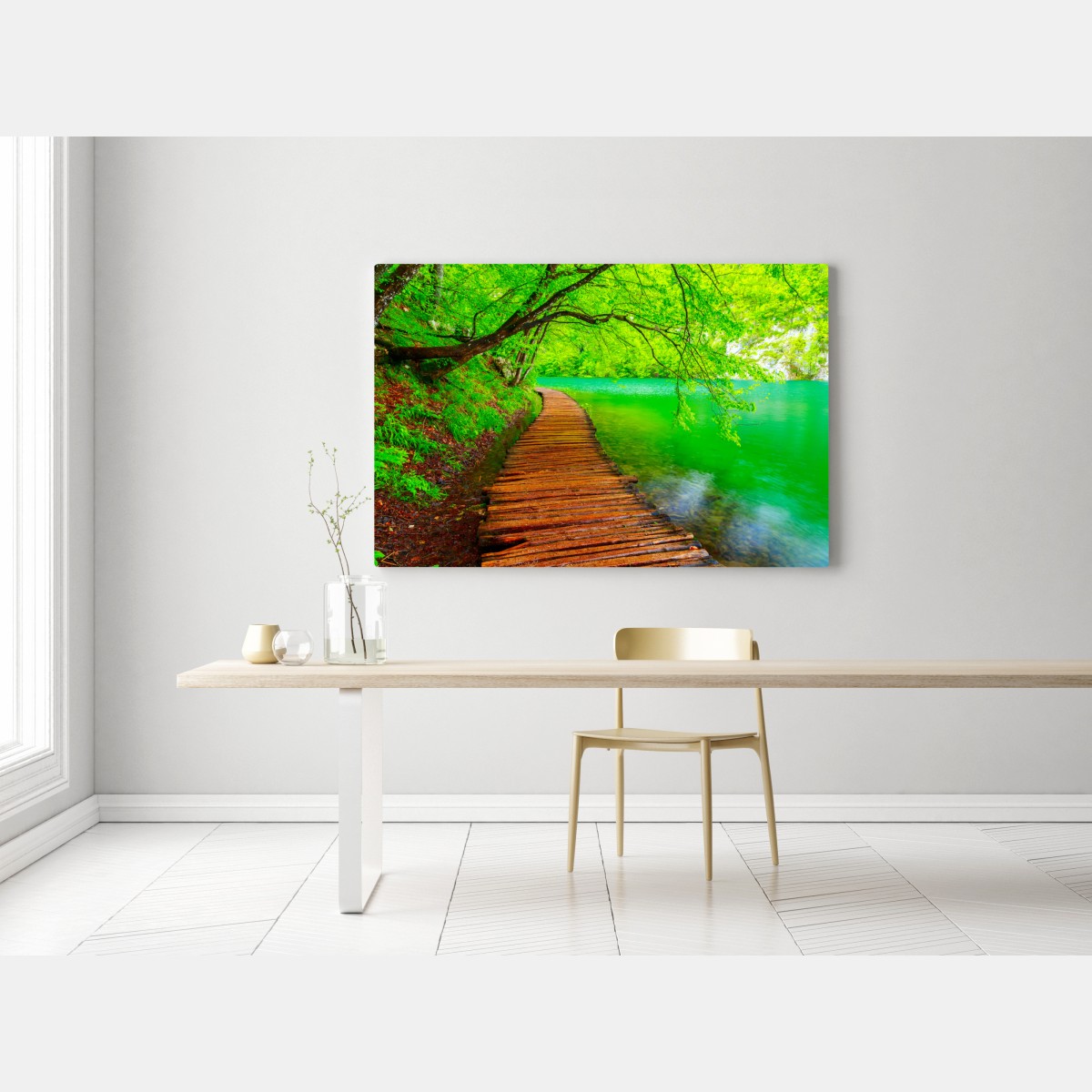 Leinwandbild ruhiger grüner steg am see – Wallnifity® Leinwandbild ruhiger grüner steg am see – Wallnifity®