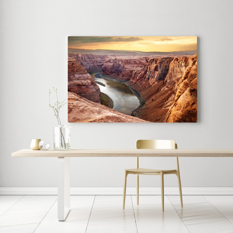 Leinwandbild sonnenbeschienener canyon bei Horseshoe Bend, Colorado River – Wallnifity® Leinwandbild sonnenbeschienener canyon bei Horseshoe Bend, Colorado River – Wallnifity®