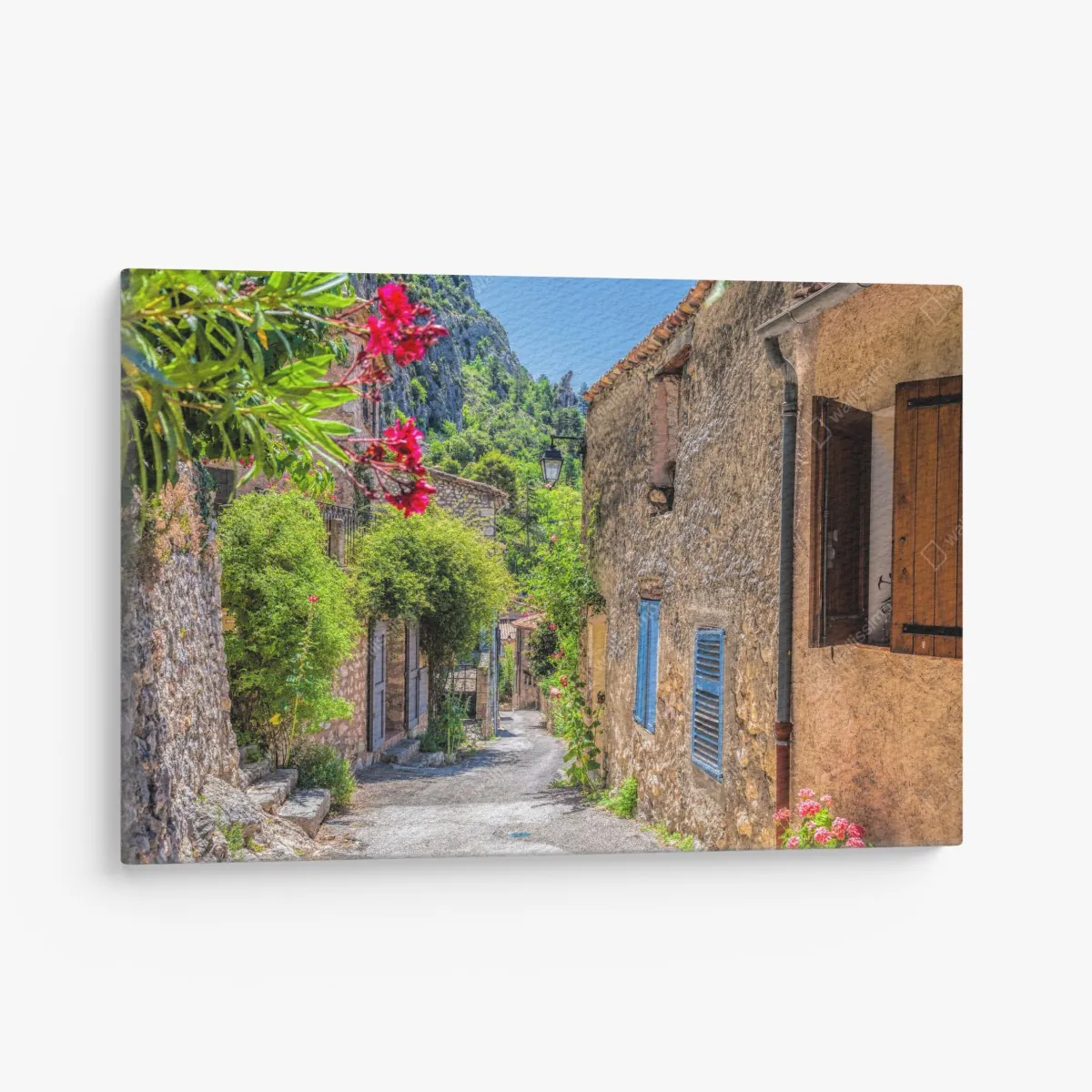 Leinwandbild Moustiers Sainte Marie reizvolle Dorfstraße in Provence – Wallnifity® Leinwandbild Moustiers Sainte Marie reizvolle Dorfstraße in Provence – Wallnifity®