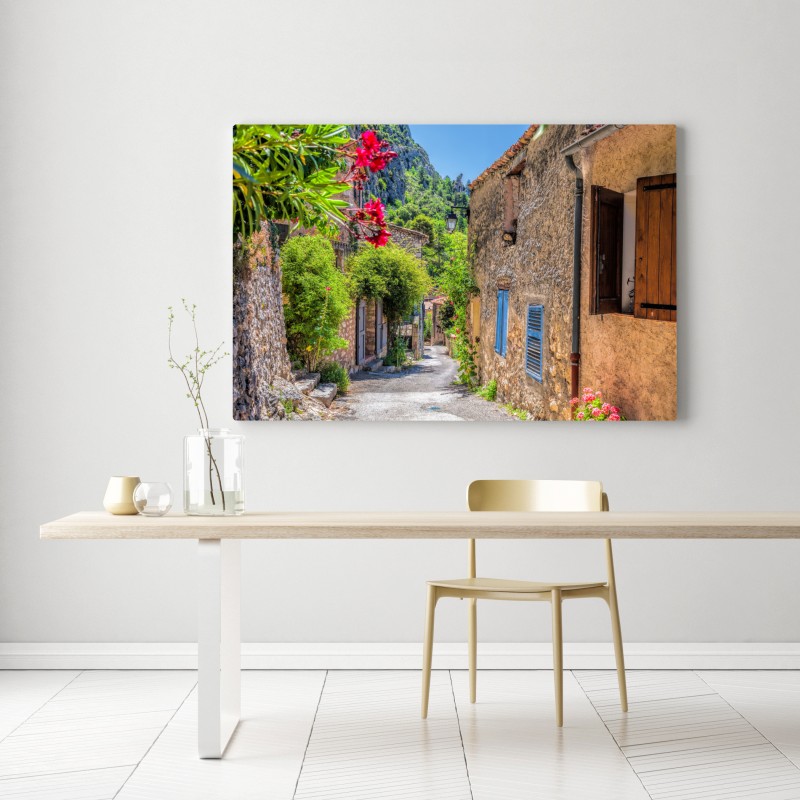 Leinwandbild Moustiers Sainte Marie reizvolle Dorfstraße in Provence – Wallnifity® Leinwandbild Moustiers Sainte Marie reizvolle Dorfstraße in Provence – Wallnifity®