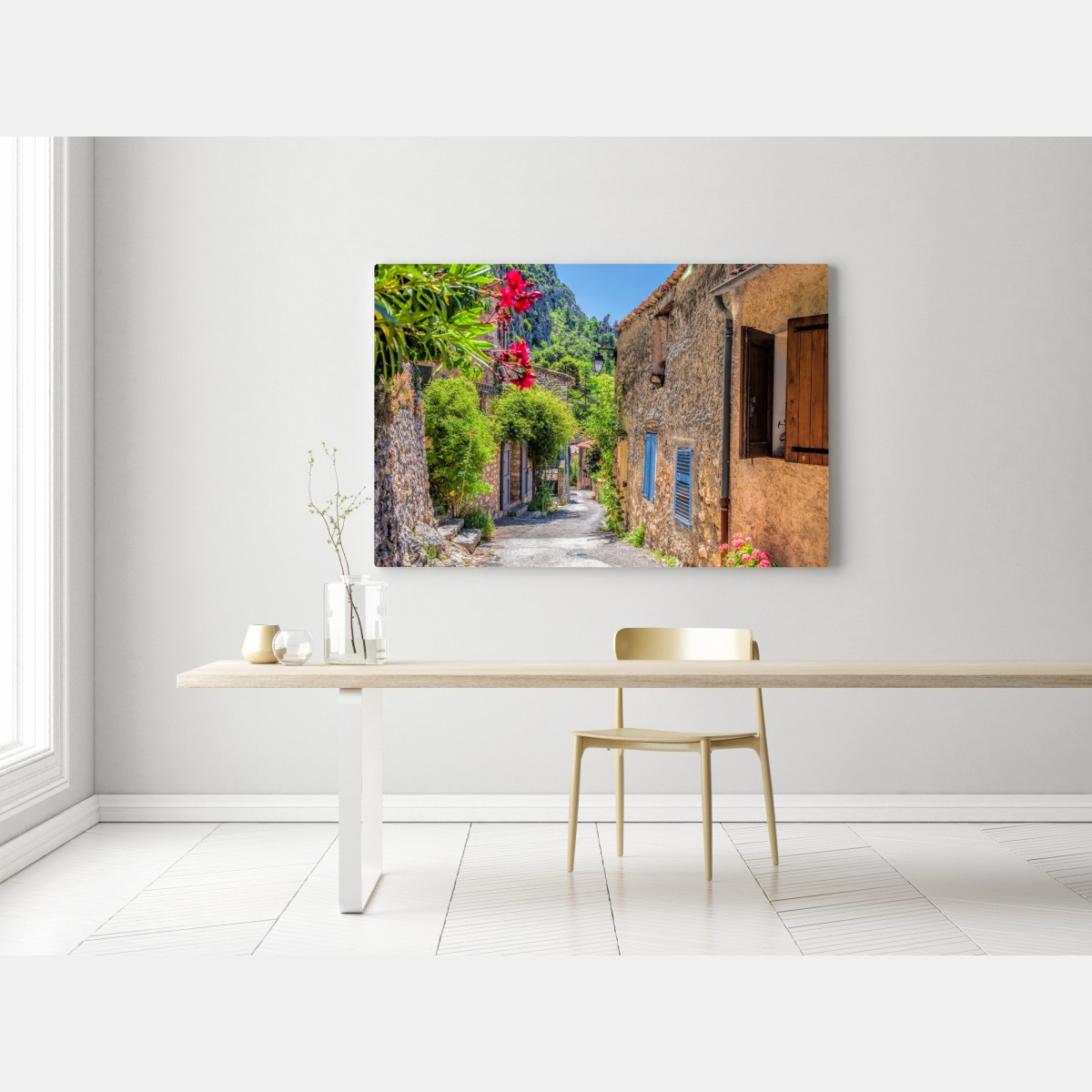 Leinwandbild Moustiers Sainte Marie reizvolle Dorfstraße in Provence – Wallnifity® Leinwandbild Moustiers Sainte Marie reizvolle Dorfstraße in Provence – Wallnifity®