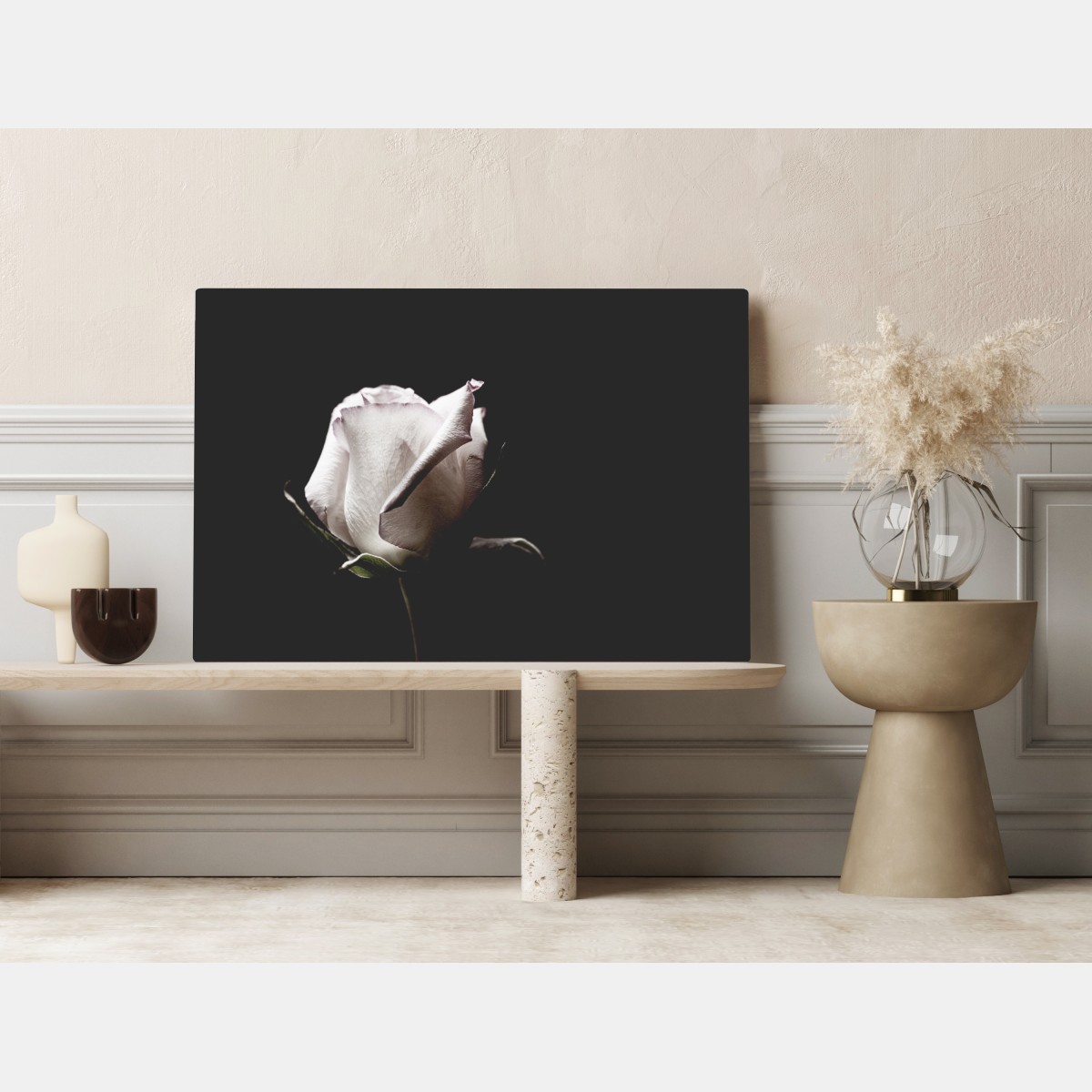 Leinwandbild weiße rose vor schwarzem hintergrund – Wallnifity® Leinwandbild weiße rose vor schwarzem hintergrund – Wallnifity®