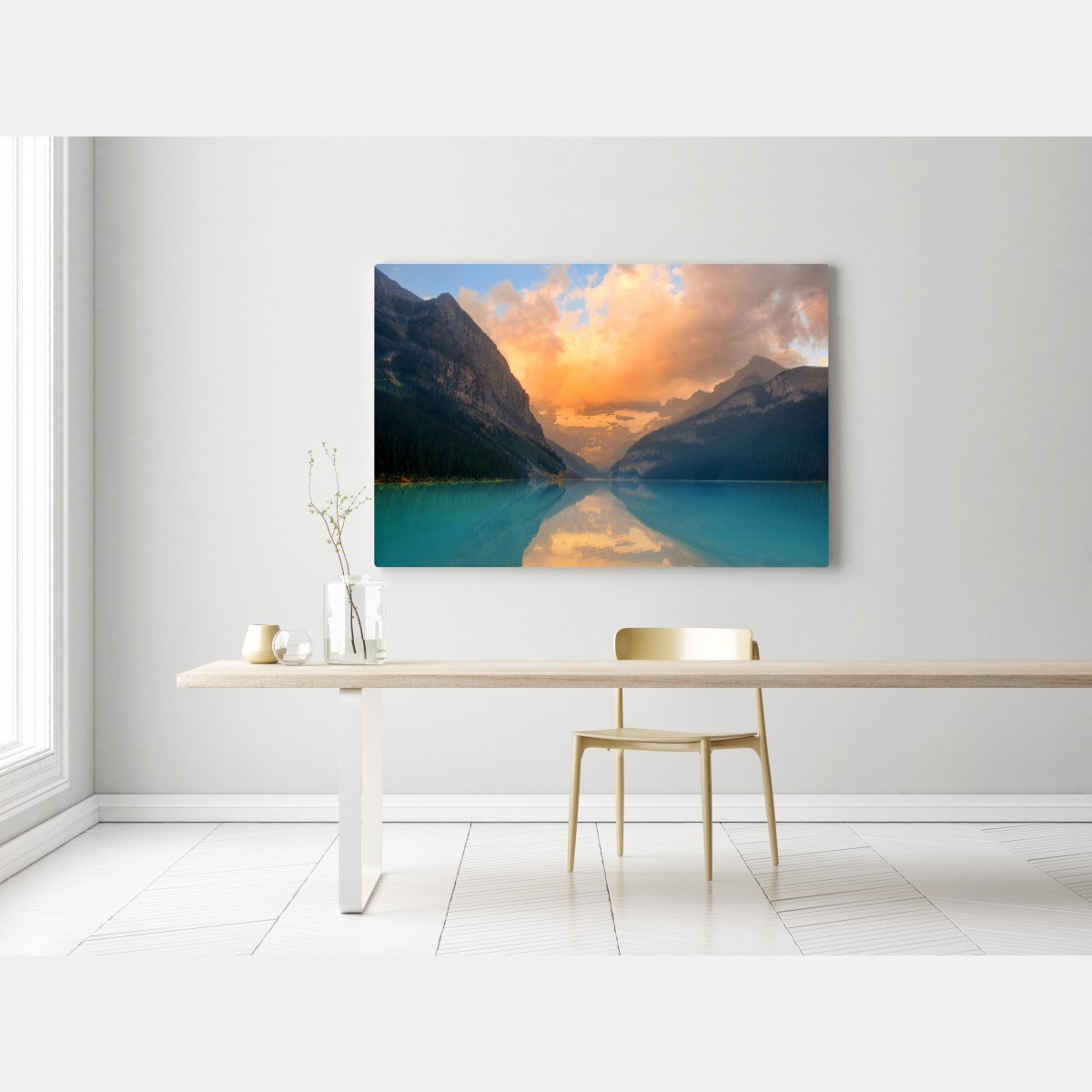 Leinwandbild sonnenaufgang über Lake Louise, Banff – Wallnifity® Leinwandbild sonnenaufgang über Lake Louise, Banff – Wallnifity®