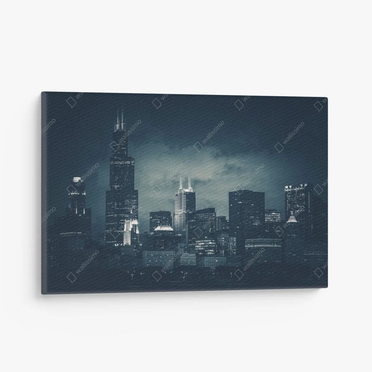Leinwandbild Chicago skyline in tiefblauen tönen – Wallnifity® Leinwandbild Chicago skyline in tiefblauen tönen – Wallnifity®