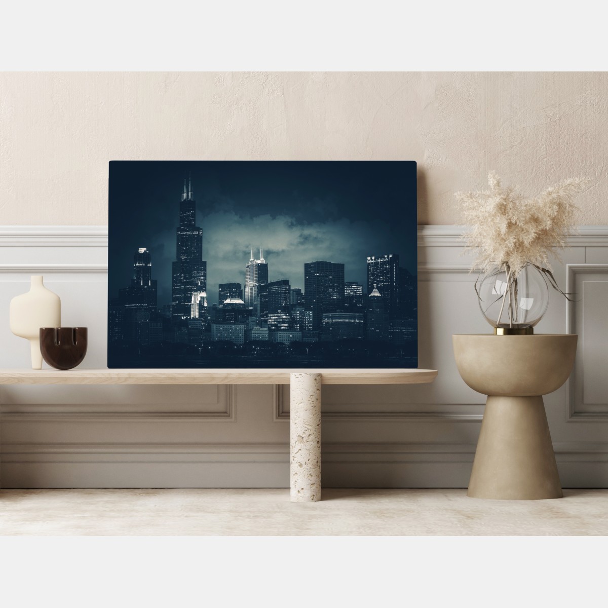 Leinwandbild Chicago skyline in tiefblauen tönen – Wallnifity® Leinwandbild Chicago skyline in tiefblauen tönen – Wallnifity®