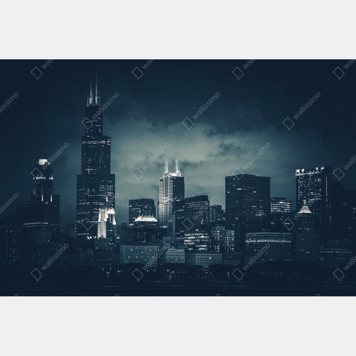 Leinwandbild Chicago skyline in tiefblauen tönen – Wallnifity® Leinwandbild Chicago skyline in tiefblauen tönen – Wallnifity®