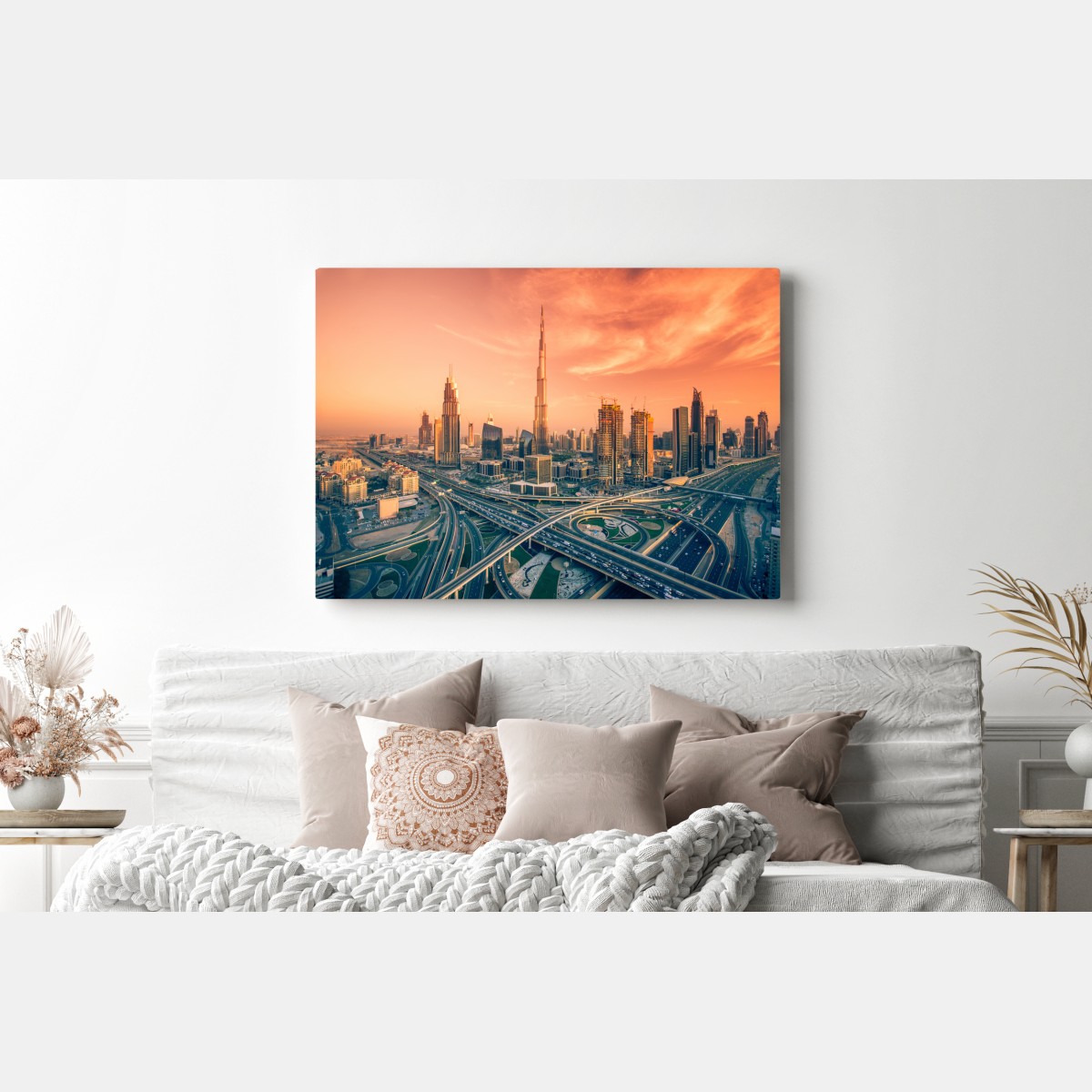 Leinwandbild Dubai skyline bei sonnenuntergang – Wallnifity® Leinwandbild Dubai skyline bei sonnenuntergang – Wallnifity®