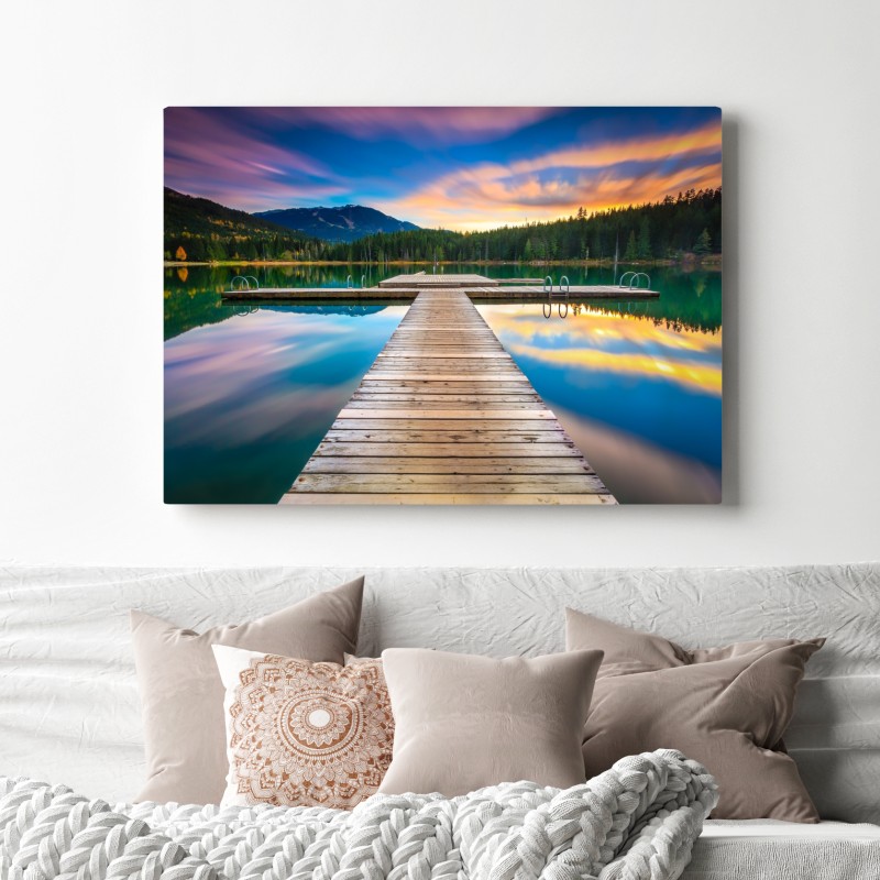 Leinwandbild ruhiger bergsee im sonnenuntergang – Wallnifity® Leinwandbild ruhiger bergsee im sonnenuntergang – Wallnifity®