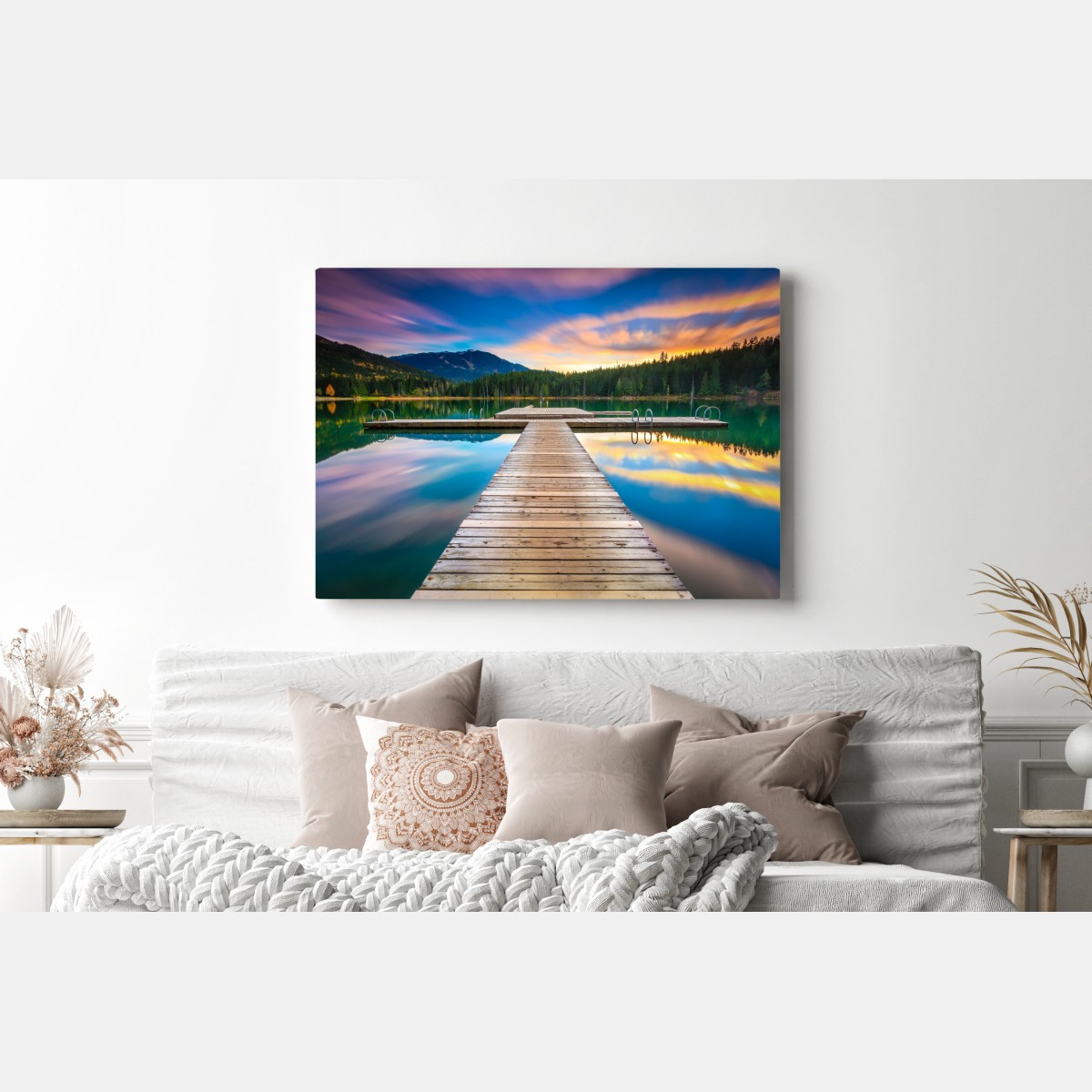 Leinwandbild ruhiger bergsee im sonnenuntergang – Wallnifity® Leinwandbild ruhiger bergsee im sonnenuntergang – Wallnifity®