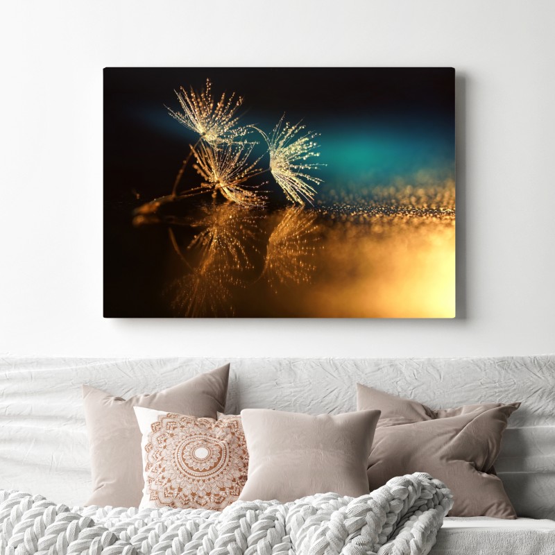 Leinwandbild goldene reflexion von löwenzahnsamen – Wallnifity®