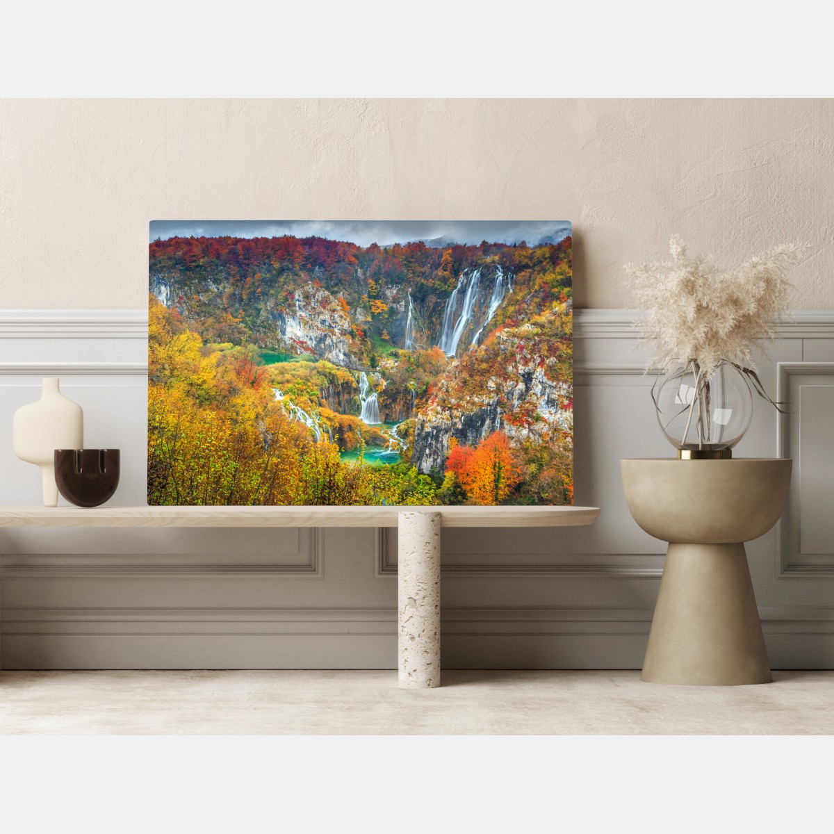 Leinwandbild herbstliche wasserfälle in einem farbenfrohen wald – Wallnifity® Leinwandbild herbstliche wasserfälle in einem farbenfrohen wald – Wallnifity®