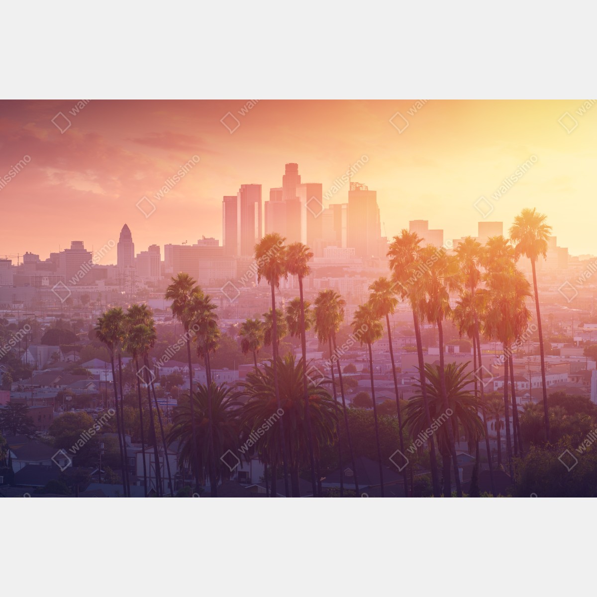 Leinwandbild Los Angeles goldener sonnenuntergang über der skyline – Wallnifity®
