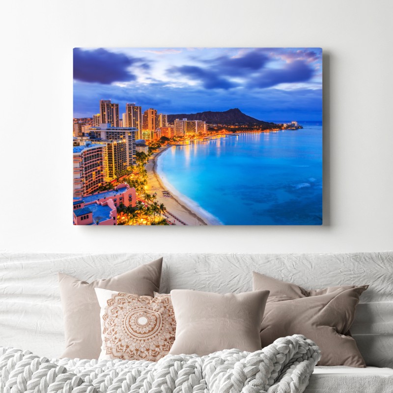 Leinwandbild Honolulu skyline bei dämmerung – Wallnifity® Leinwandbild Honolulu skyline bei dämmerung – Wallnifity®