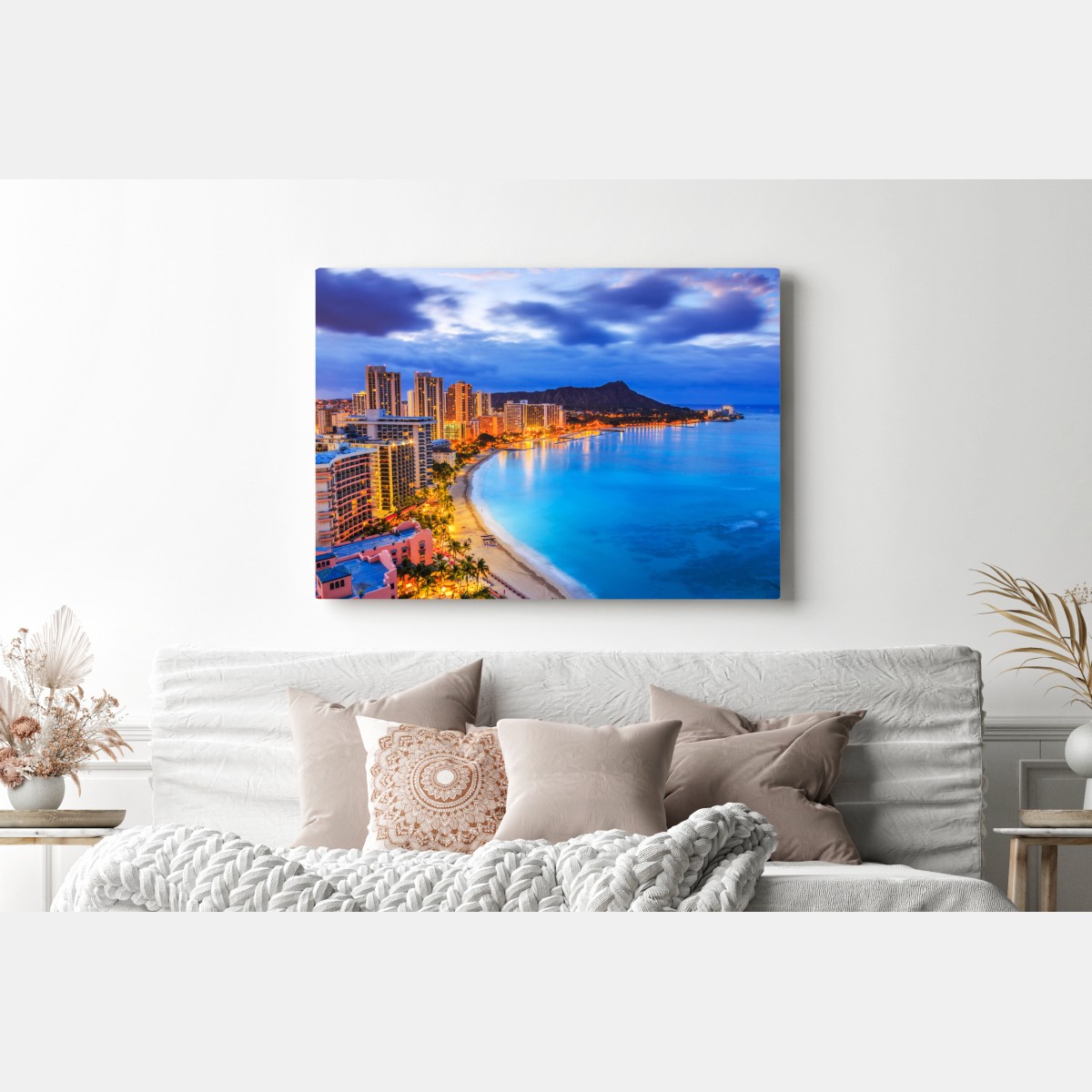 Leinwandbild Honolulu skyline bei dämmerung – Wallnifity® Leinwandbild Honolulu skyline bei dämmerung – Wallnifity®