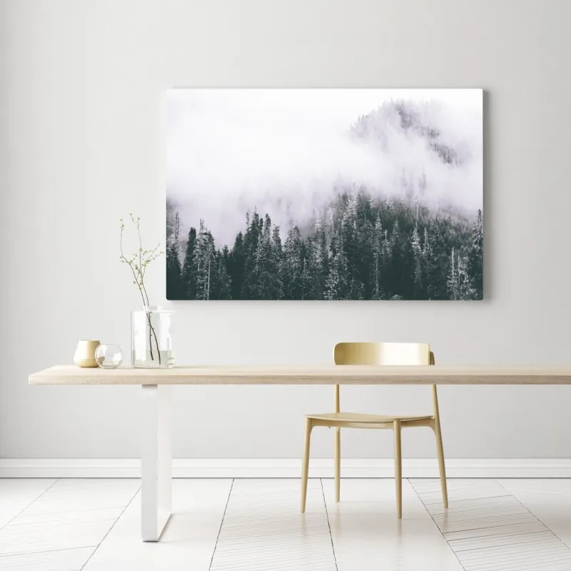 Leinwandbild nebliger immergrüner wald – Wallnifity® Leinwandbild nebliger immergrüner wald – Wallnifity®