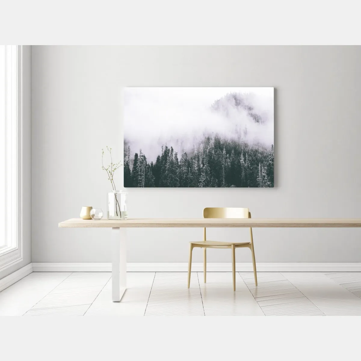 Leinwandbild nebliger immergrüner wald – Wallnifity® Leinwandbild nebliger immergrüner wald – Wallnifity®