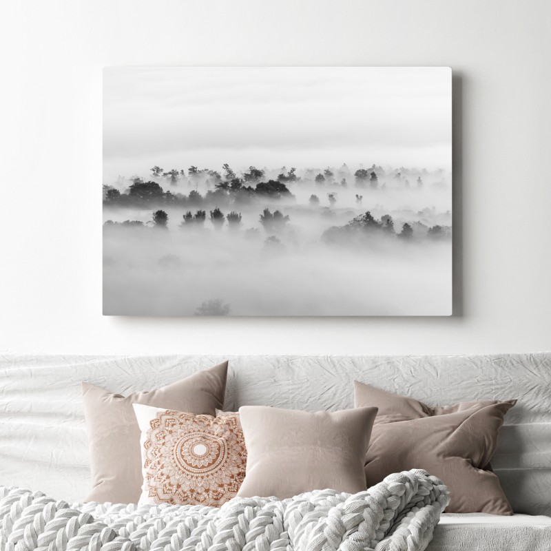 Leinwandbild nebliger wald in monochrom – Wallnifity® Leinwandbild nebliger wald in monochrom – Wallnifity®