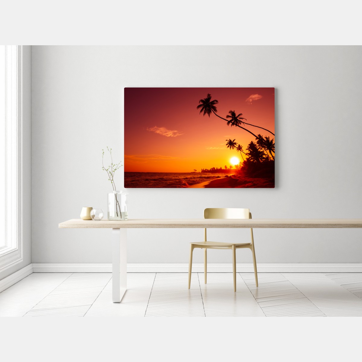 Leinwandbild tropischer sonnenuntergang am strand – Wallnifity® Leinwandbild tropischer sonnenuntergang am strand – Wallnifity®