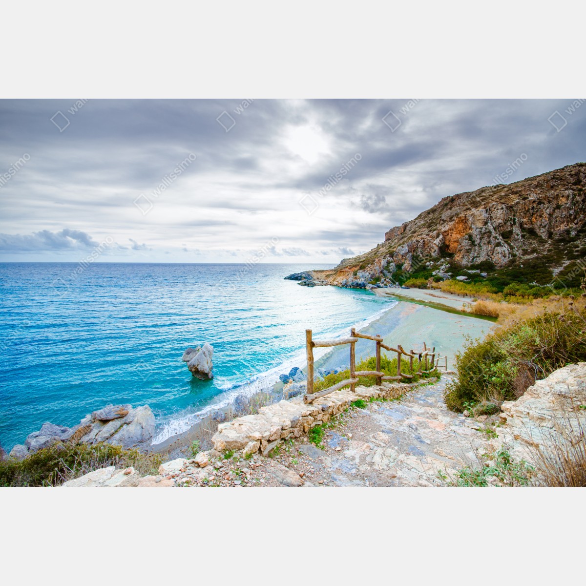 Leinwandbild ruhige türkisfarbene bucht mit küstenpfad – Wallnifity®